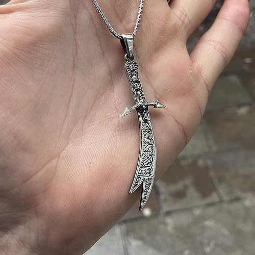 ⑳Hearting Sword Pendant W Silver925 Silver Zulfiqar Necklace, Handmade 925 Sterling Silver Zulfiqar